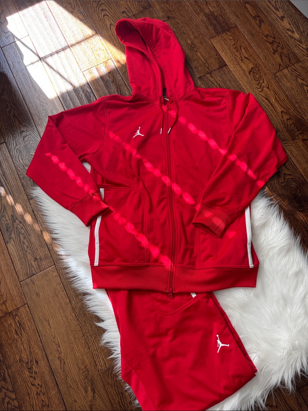Jordan Red Hooded Zip-Up Matching Set with White Jumpman Accents